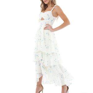 Flynn Skye Leona midi cutout- white with blue flowers